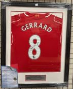 Steven Gerrard A Liverpool shirt Signed Mounted and glazed With Sprit of Sport Certificate of