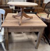 An oak table of square form, with a planked top and square tapering legs, 106.5cm x 106.5cm x 86.
