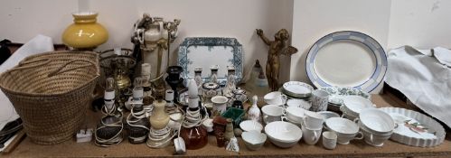 Brass table lamps together with other table lamps, dressing table set, part tea sets,