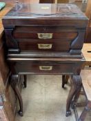 A mahogany cutlery cabinet with a sperate table top cabinet,