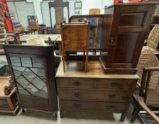 A mahogany display cabinet together with an oak pot cupboard,