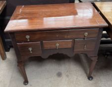 A 19th century and later mahogany lowboy with a rectangular top above four drawers and hipped