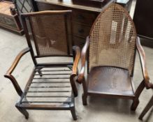Two caned back elbow chairs