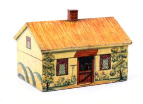 A charming whitewood painted Tunbridge ware cottage sewing box, of rectangular form, the front