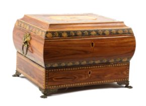 A large and elaborate rosewood, inlaid, paint and print decorated Tunbridge ware sewing box, the lid