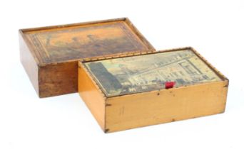 Two whitewood print and paint decorated Tunbridge ware boxes, both rectangular comprising an example