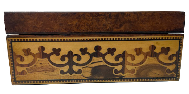 A rare Robert Russell Tunbridge marquetry jewellery box of rectangular form, - Image 3 of 6