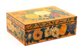 A whitewood floral painted rectangular sewing box probably relating to the Tunbridge trade, the