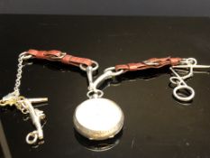 935 Silver fob watch with leather & metal chain
