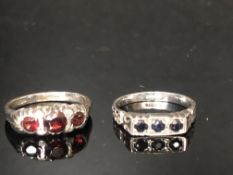 2 Silver & ruby rings boxed