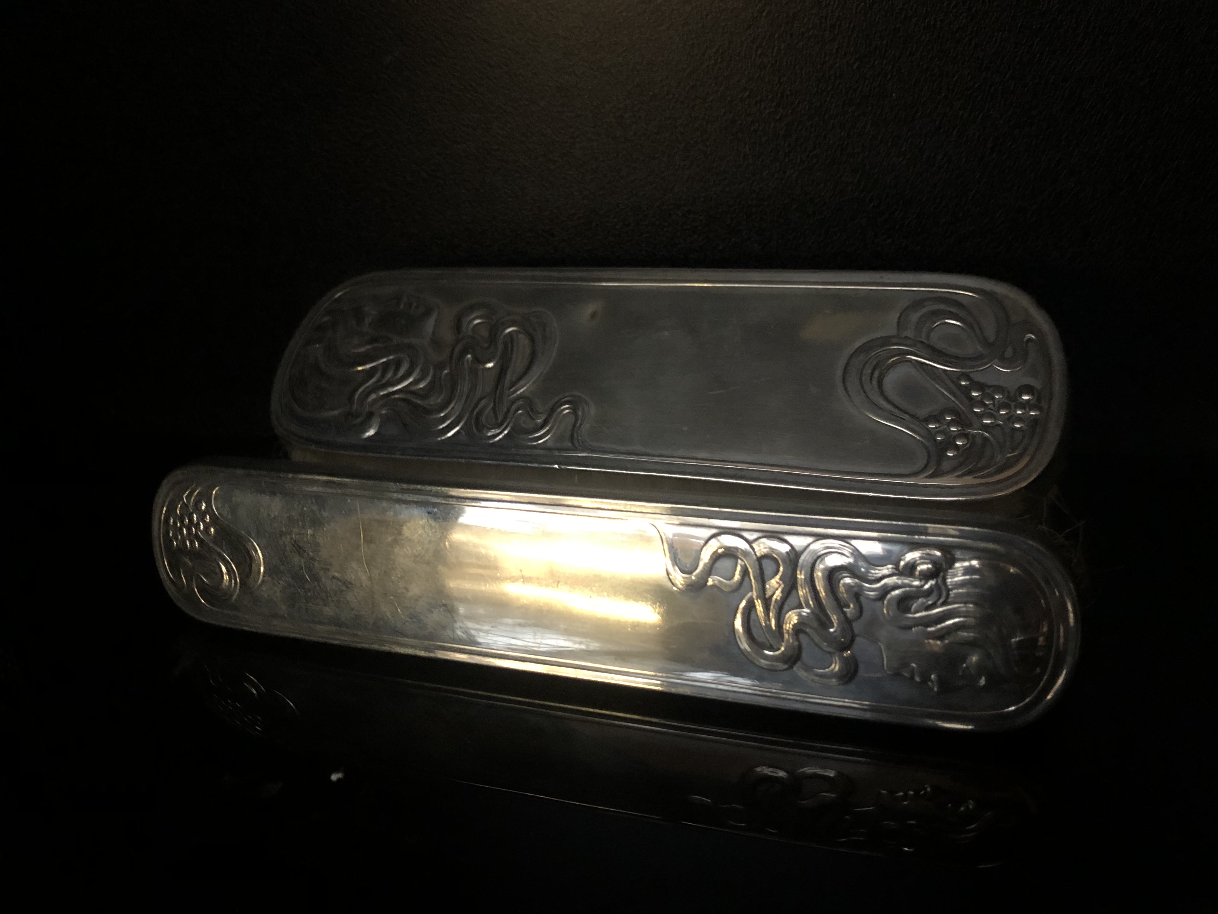 2 WMF art nouveau plated brushes