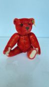 Steiff miniature red mohair teddy bear with signat