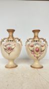 Late 19th-century C.W.S. Longton ceramic vase with ornate gilded handles and floral transfer