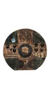 A celebration of Troika Pottery - disc vase, Cornwall, Features a textured geometric design in