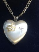 Silver chain & silver heart shaped double photo lo