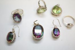 Suite of mystic topaz mounted on silver & 3 others