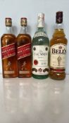 Four assorted sealed spirits: two Johnnie Walker R