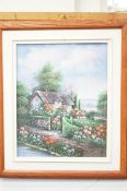 Original oil on canvas cottage/woodland scene sign