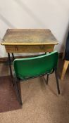 Vintage school desk and chair set, featuring a woo