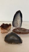 Collection of four polished agate and citrine geode specimens. Featuring rich natural hues and