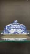 1929 Maling cheese dish, North East Coast Exhibition, Newcastle. Blue transferware depicts Tyne