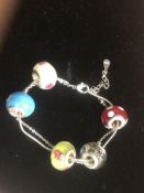 925 Silver charm bracelet with 5 925 silver & glas