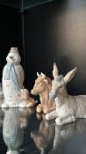 Nao by Lladró porcelain figurines, made in Valencia, Spain. Featuring a snowman, donkey, and bull
