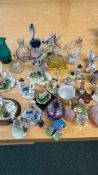 Mixed lot of porcelain and glass collectibles, including hand-painted figurines, decorative