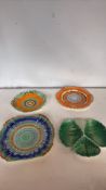 Vintage Shelley England scalloped porcelain plate, alongside a collection of vibrant majolica-