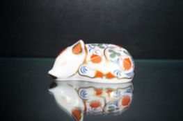 Boxed Royal crown derby sleeping piglet gold stopp