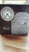 Vintage Gensign industrial time clock by General Signal & Time Systems Ltd, London. Wooden case with