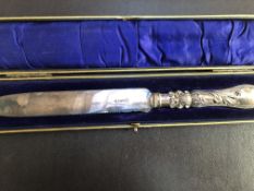 Victorian Silver handled bread knife in original f