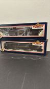 Pair of Bachmann Branch-Line OO gauge model railway coaches in brown livery, reference numbers