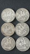 6 Silver crowns - 3 Victorian, 2 Georgian & 1 Edward VII