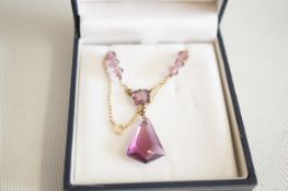 Boxed 9ct Gold & amethyst necklace