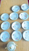 Shelley bone china saucers and sugar bowl, 13 pcs