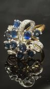14ct Gold ring set with sapphire & diamond cluster