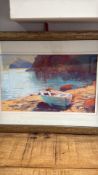 Signed Pastel Coastal Scene with Rowboat