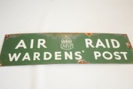 Enamel sign air raid wardens post