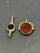 Victorian 9ct gold swivel watch fob with blood sto