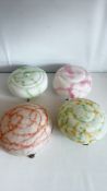Set of four mottled opaline glass plafonnier shades