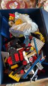 Box of mixed Lego and Meccano construction parts