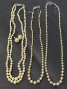 3x pearl necklaces with silver clasps