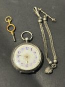 Continental silver fob watch together with albert chain & t bar