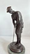 Patinated Bronze Golfer Figure on Marble Base