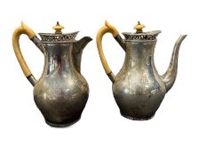 Two Dublin silver baluster tea/coffee pots, pierce
