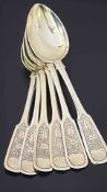 Russian silver gilt set of 6 engraved spoons Hallm