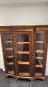Victorian carved walnut triple-door glazed bookcase - Late 19th-century carved walnut breakfront