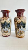 Pair of Royal Doulton Lambeth “Slaters Patent” Elize Simmance (1857-1935) stoneware vases, pattern