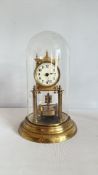 German brass 400-day anniversary clock under glass dome, c.1900
